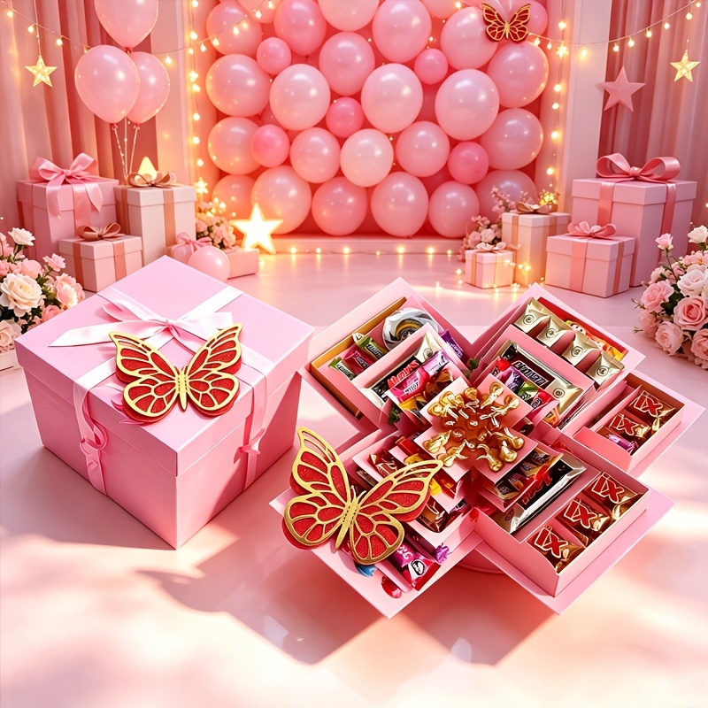 TEMU 1 Set/5-layer Surprise Exploding Gift Box/2pcs 3d Decorations Creative Gift Box Valentine's Day Birthday Souvenir Packaging Box/holiday Party