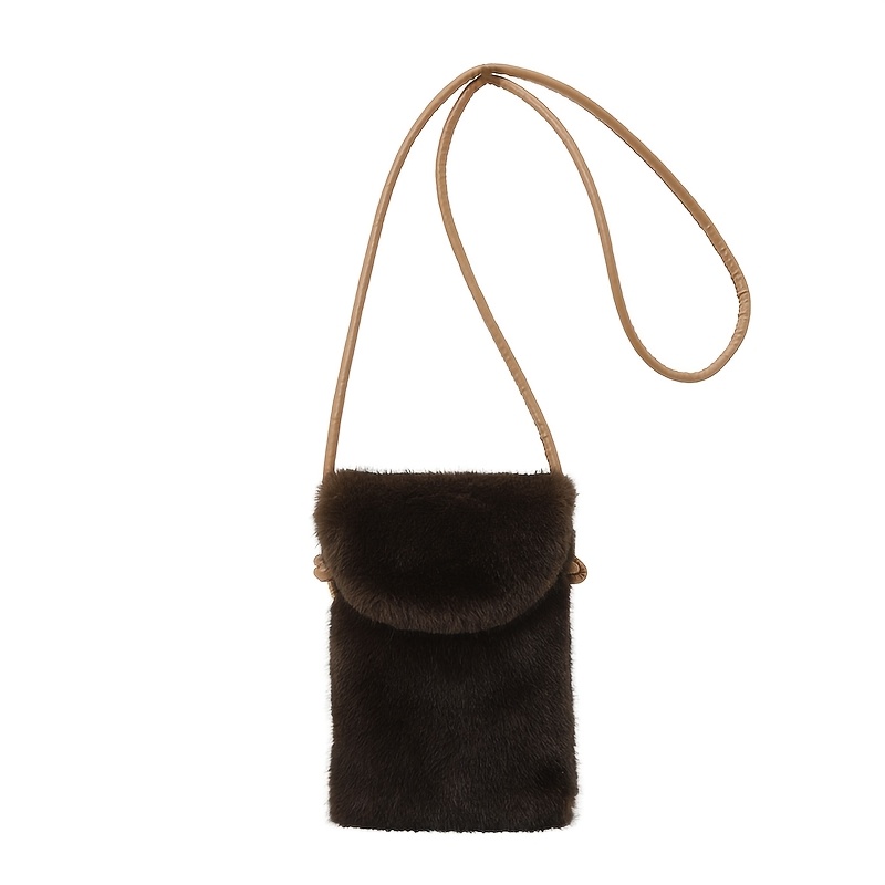 TEMU Women' Shoulder Bag, Plush Velvet Special Edition Autumn/winter New Style Phone Pouch, Plush Wallet, Fluffy Fashionable Trendy Crossbody Bag,
