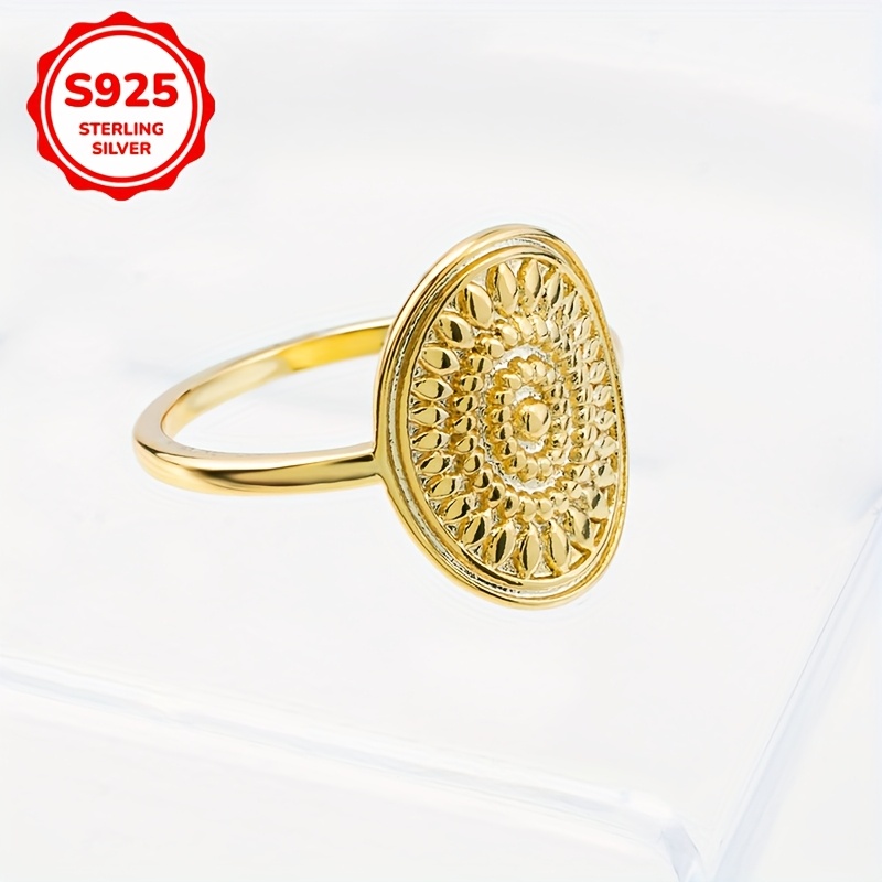 Sunflower Pattern 925 Sterling Silver Vintage Style Ring