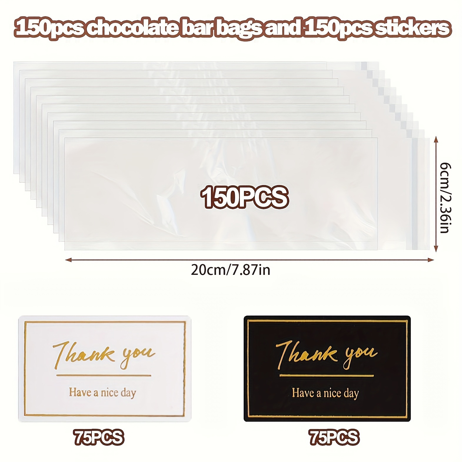 TEMU 300/set-150pcs Bar Wrappers Packaging 150pcs You Stickers, Clear Sealing Bags For Bar, , ,