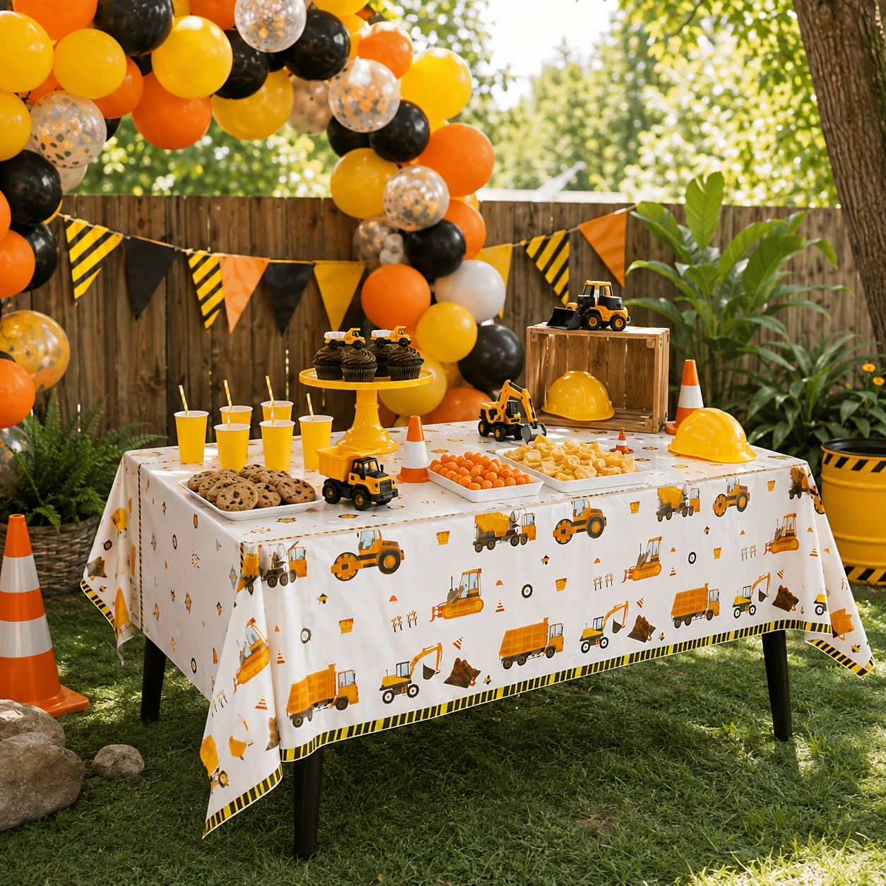 TEMU 1pc Project Main Party Tablecloth, Cartoon Excavator Truck Bulldozer Disposable Tablecloth, 54x72 Inch Tablecloth Is Very Suitable For Birthday