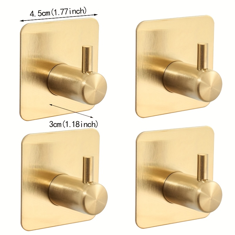 Image of 4pcs Adhesive Heavy Duty Wall Hooks, Rustproof Stainless Steel Hooks For Hanging Coats, Hats, Towels, Robes - Wall Mounted Hooks For Bathroom, Kitchen, And Bedroom Use