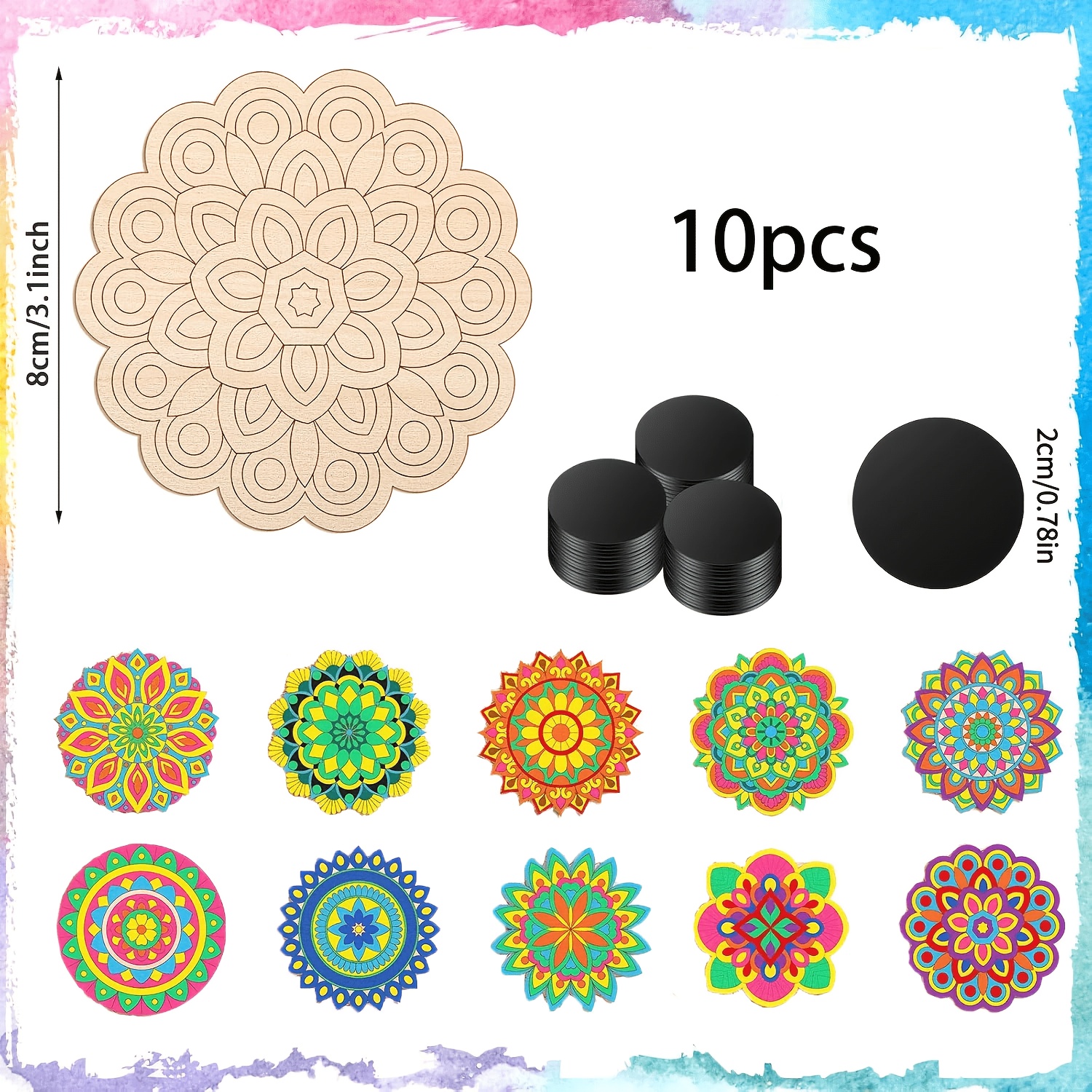 TEMU 2d Flat 2d Plane Complex Wooden Mandala Decorative Shard, 10 Styles Of Different Mandala Wooden , Suitable For Adult Decoration And , Decorative