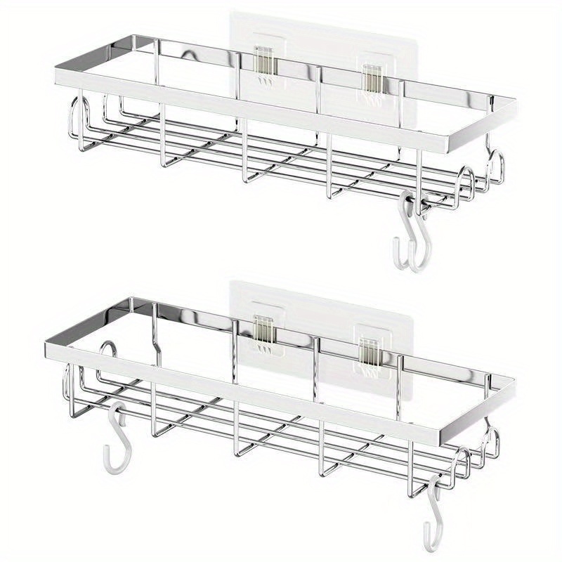 E-shop 2er-Set Leistungsstarke Badezimmerregale ohne Bohren, zum Aufhängen, belastbarkeitsneutral, einfache Installation (Silber, Schwarz)