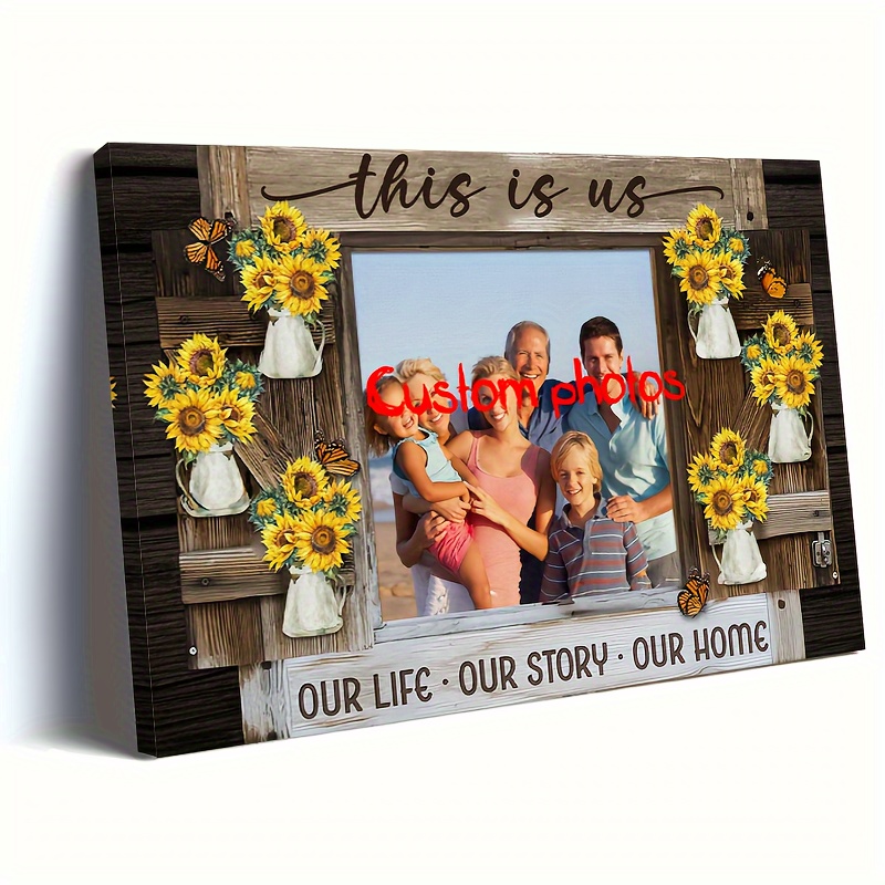 

1pc, Personalized Photo Wooden Framed Canvas Painting, Personalized Home Sunflowers - Custom Photos, Gift Custom Poster, Home Wall Art And Decor, Festival Gift For Her Or He, 11.8x15.7inch