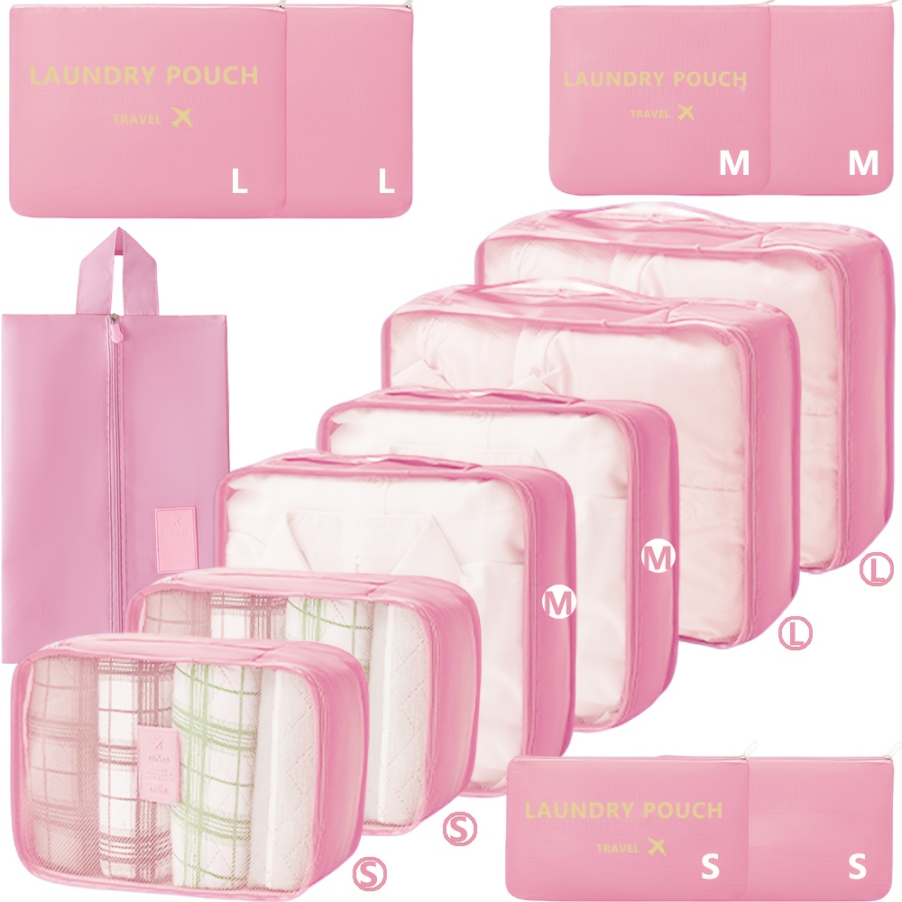 TEMU 13pcs Luggage Storage Bag, Travel Packaging Cube Luggage Storage Set, Visible Mesh Travel Storage Bag, Luggage Lightweight Clothing Sorting Bag,