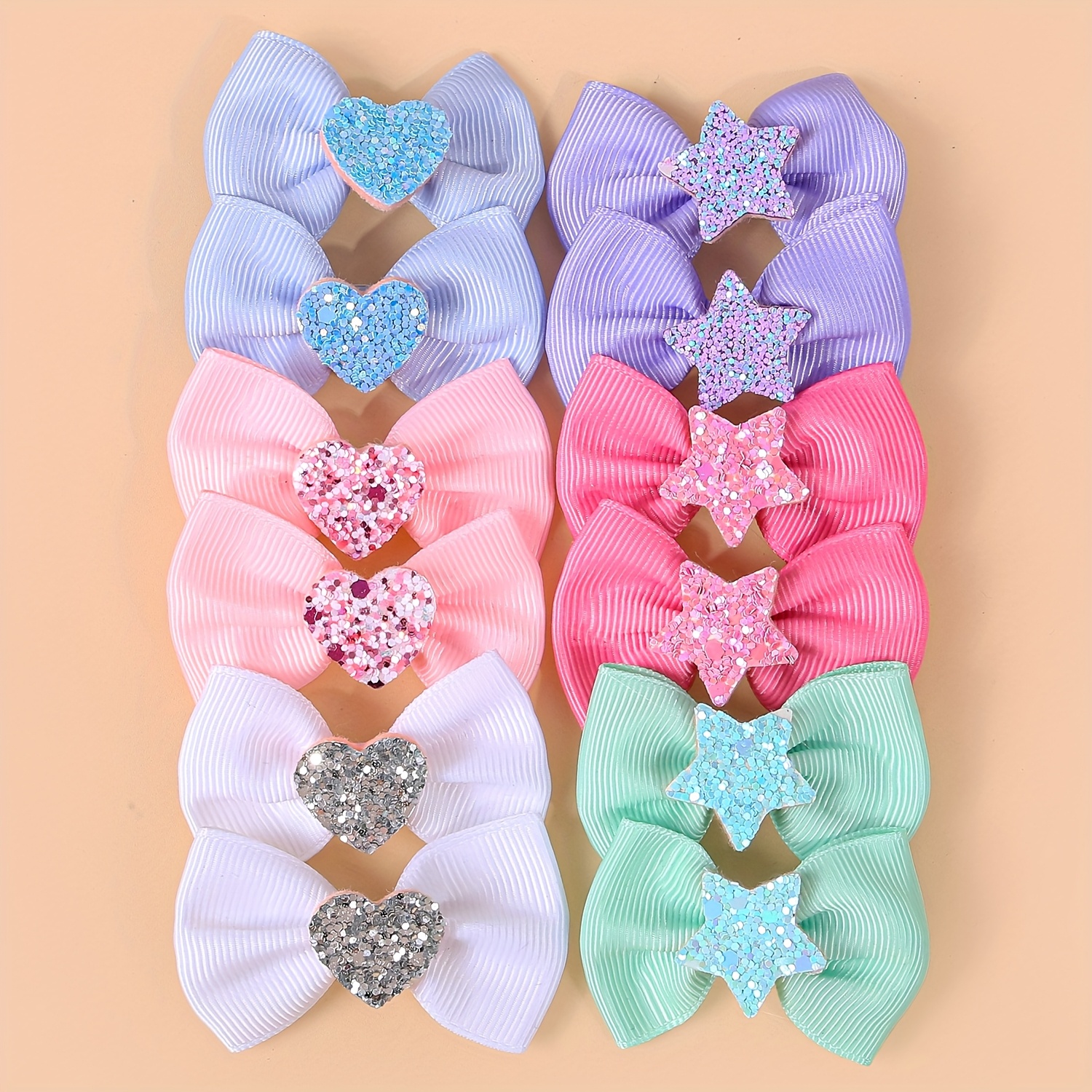 TEMU 12 pièces/set Nœuds à Cheveux pour Chiens, Clips Décorés de Cœur et Étoile Pailletées Coloris Accessoires Toilettage Petits Chiots