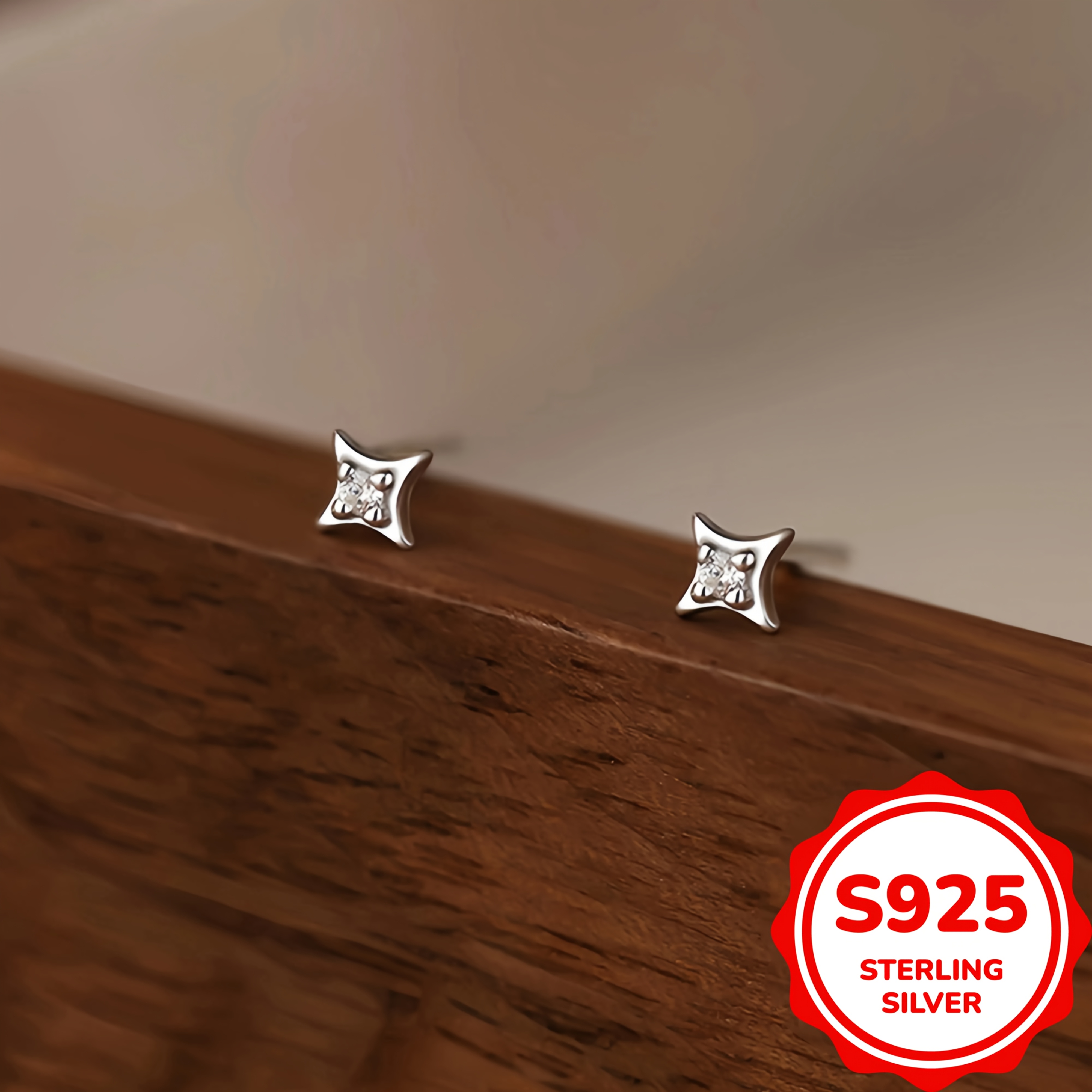 TEMU 925 Sterling Silver Exquisite Geometric Star Square Star Earrings, Inlaid With Synthetic Zirconia, Fashionable And Versatile Jewelry For Women,