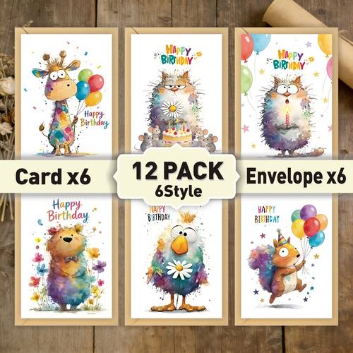 12pcs watercolor cute animal birthday card set ideal for sending greetings to husbands friends sisters lovers women men and colleagues diy gift set featuring adorable
