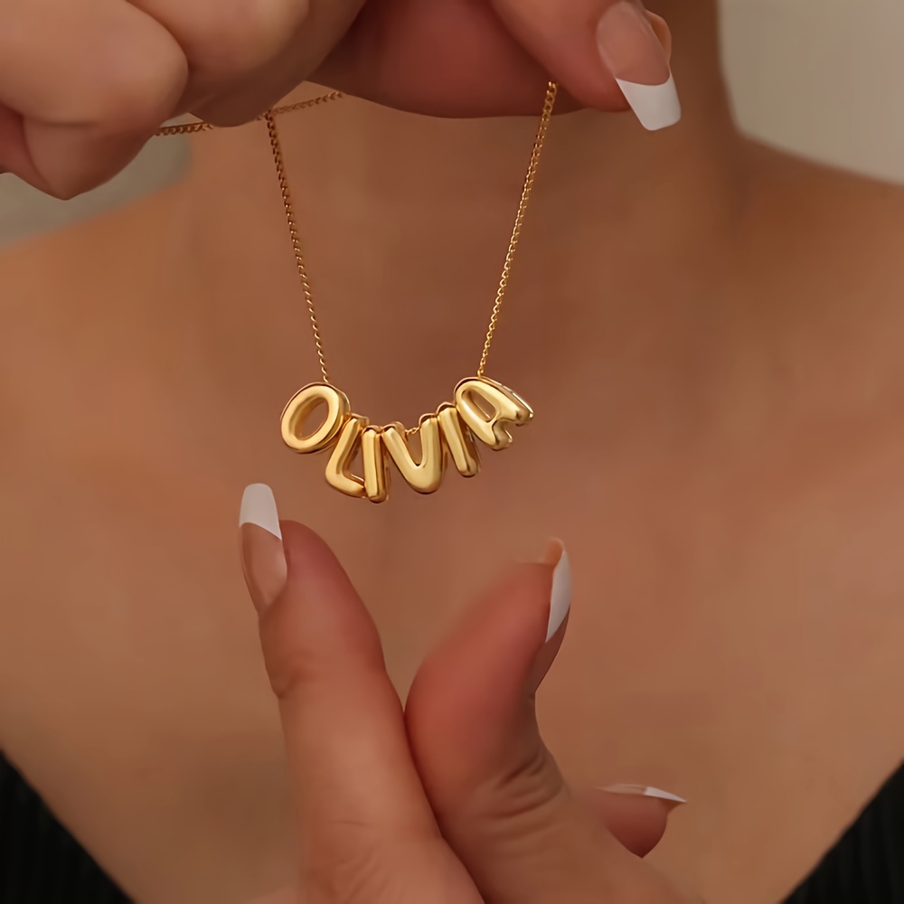 

Customized Pendant Necklace, Personalized Nameplate Necklace For Women, 14k Gold Plated Bubble Letter Necklace With Customized Name Necklace For Gifts On Wedding, Valentine's Day, Mother's Day