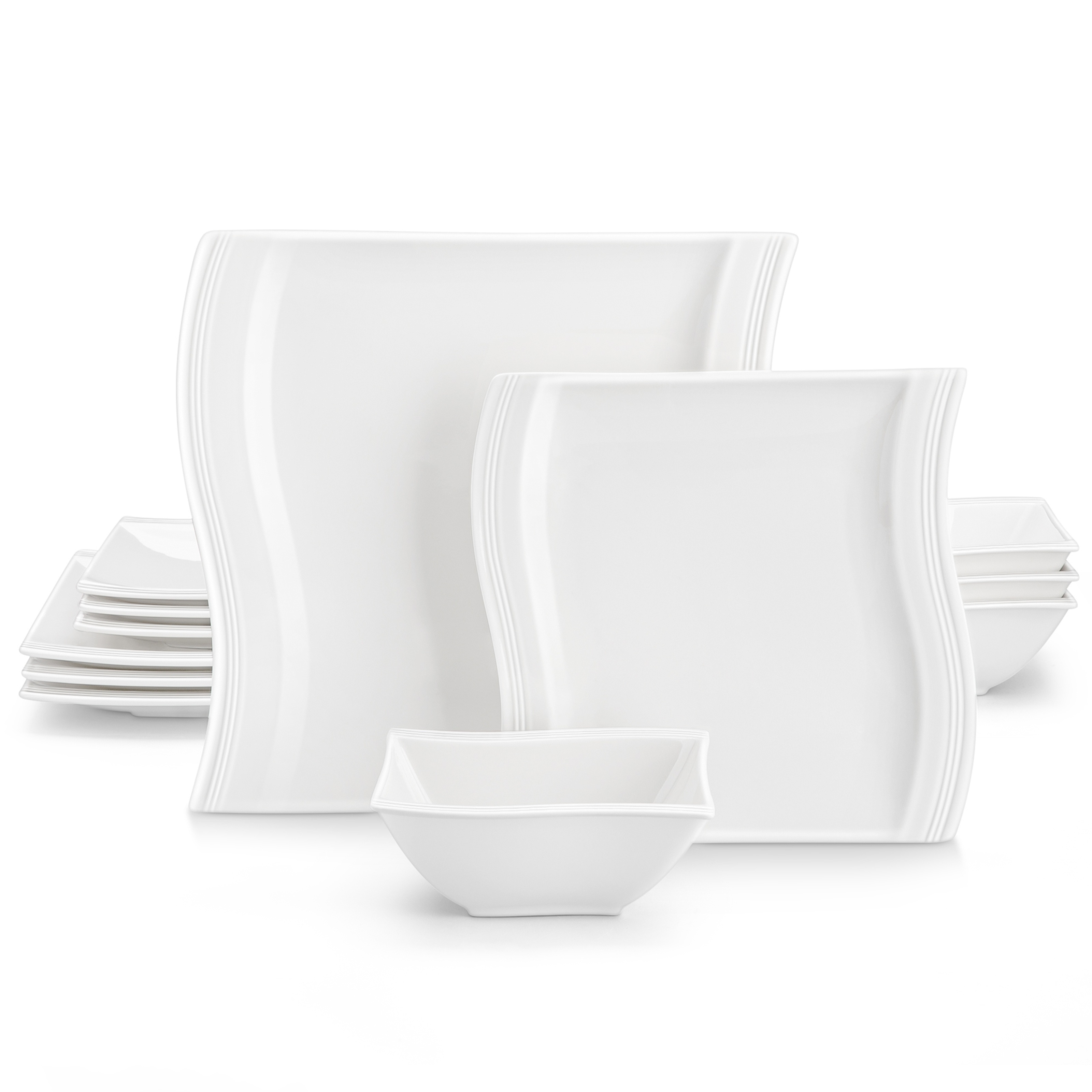 Plates And Bowls Set, Marble Grey/white, 12pcs Dinner Sets For Gourmet Porcelain Tableware With 4pcs Square/round Dinner Plates/dessert Plates/cereal Bowl