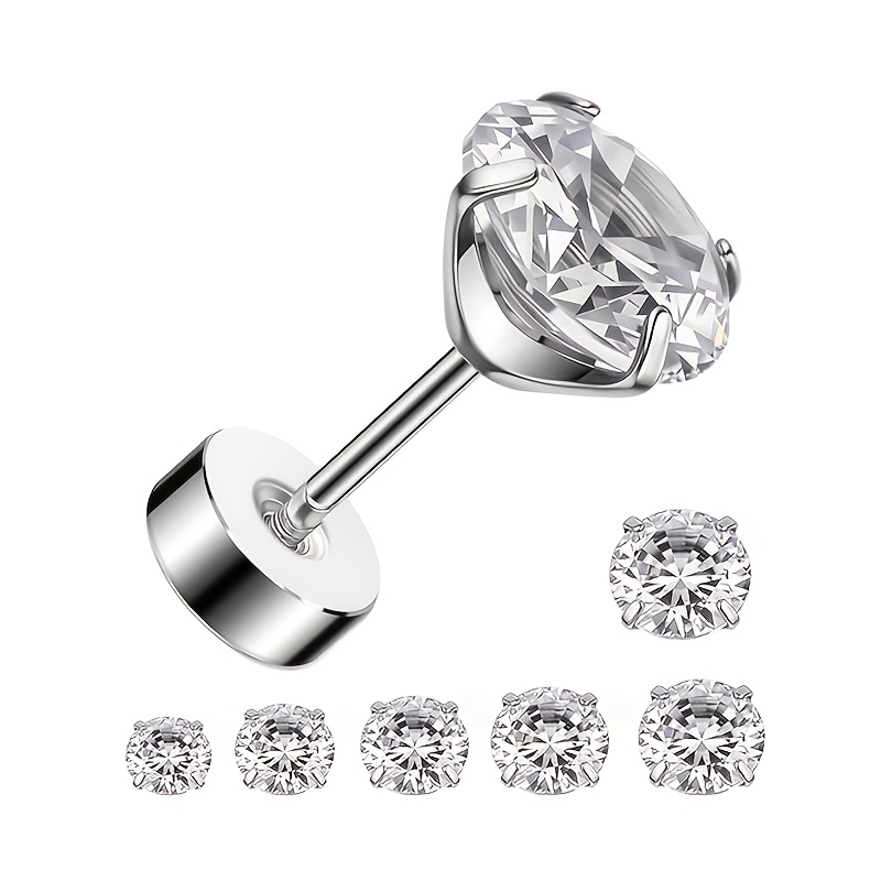 TEMU 5 Pairs/sets Flat Back Birthstone Cubic 316 316 316 Steel Stud Earrings, Hypoallergenic Non-fading Cartilage Flat Back Earrings Tragus Helix,