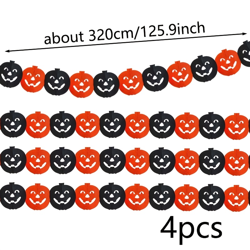 TEMU 4pcs Halloween Black And Orange Paper Happy Face Pumpkin Pull-string Pennant Flags, Suitable For Aisle And Room Decoration And Enhancing Festive