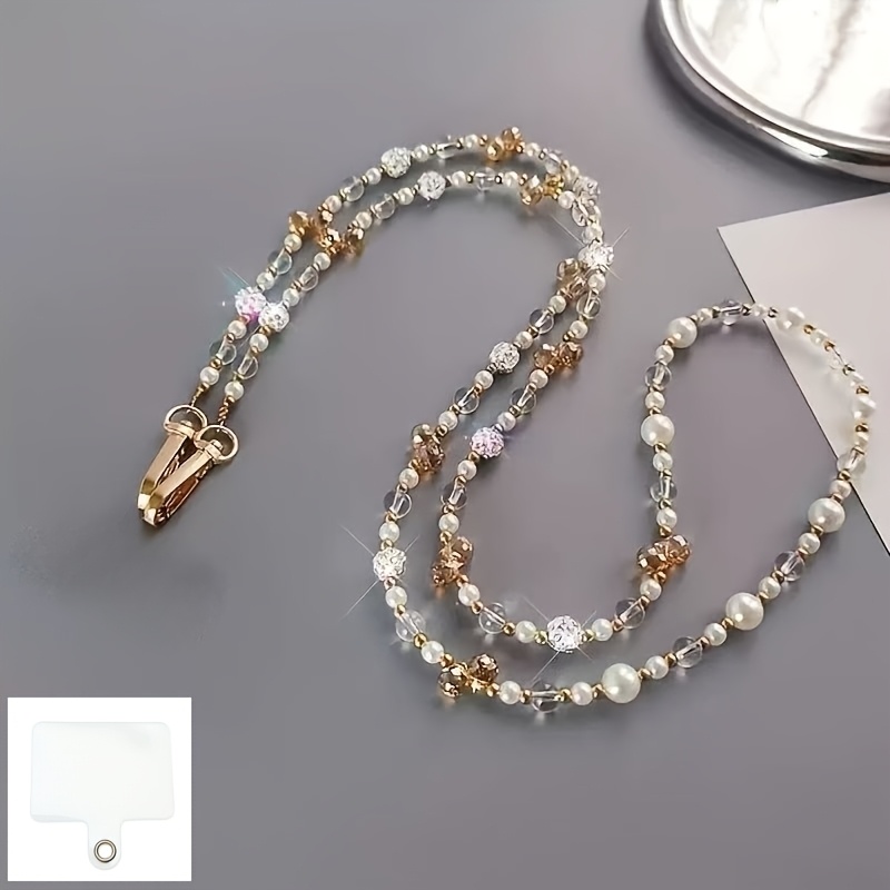 Image of 1pc Light Flash Diamond Pearl Phone Crossbody Chain, Gentle Premium Anti-loss Chain, Versatile Bag Accessory, Ccd, Outdoor Shopping Phone Case Lanyard Clip-on Universal