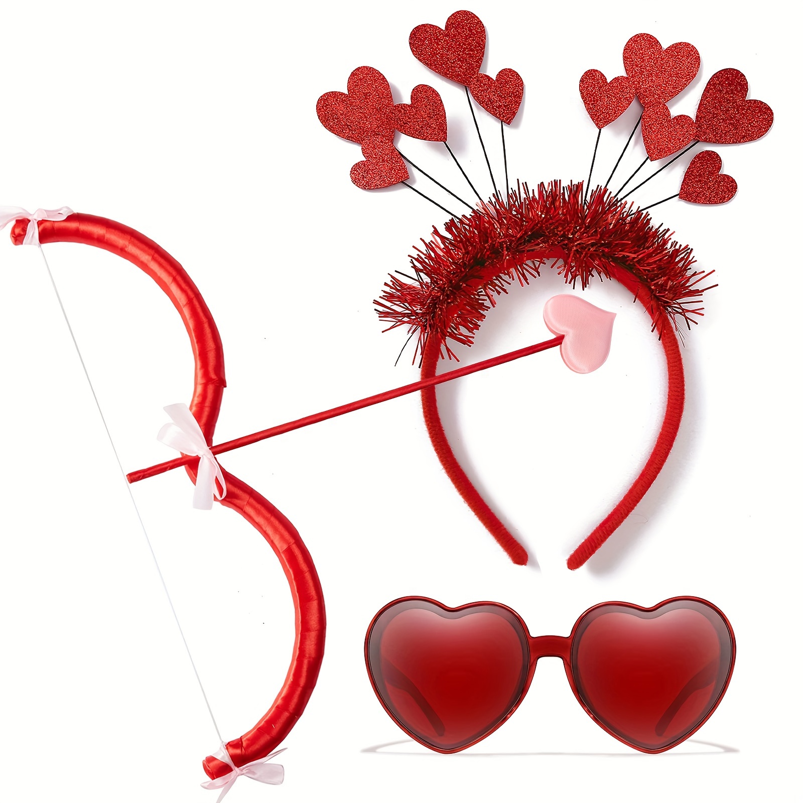

3pcs Wedding & Valentine's Day Costume Set: Heart Headband, , And Red Glasses - Parties, Birthdays, And Holiday Dress-up