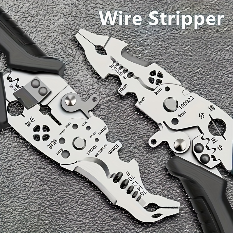 TEMU Industrial-grade Multi-function Wire Stripper With Non-slip Grip - Copper Cutting, Crimping & Stripping Pliers For Electricians