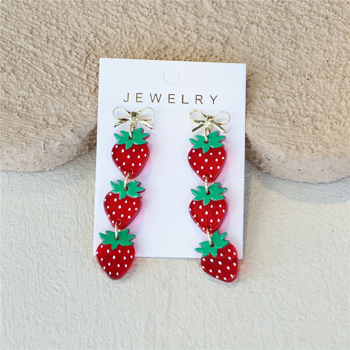 TEMU 1 Pair Of Women's Strawberry Print Ins Design Bow Head Triple Strawberry Transparent Acrylic Earrings