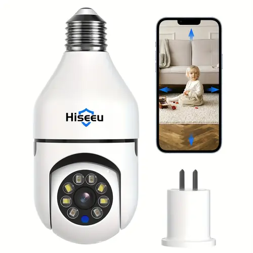 3mp night light bulb security camera ptz technology wireless wifi with 2 4ghz 5ghz audio and motion alerts indoor use screw in mount 1920p video compatible with no battery required indoor security camera sleek video
