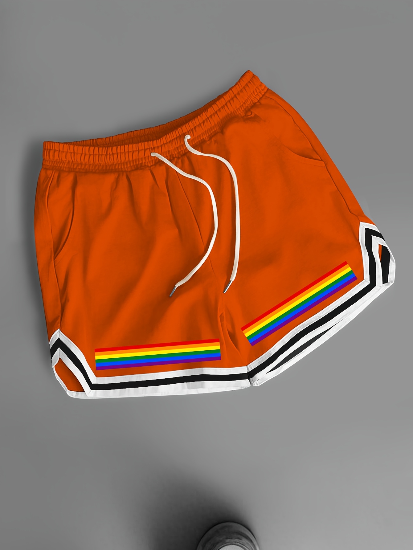 mens quick dry swim shorts rainbow stripe waist piping beach