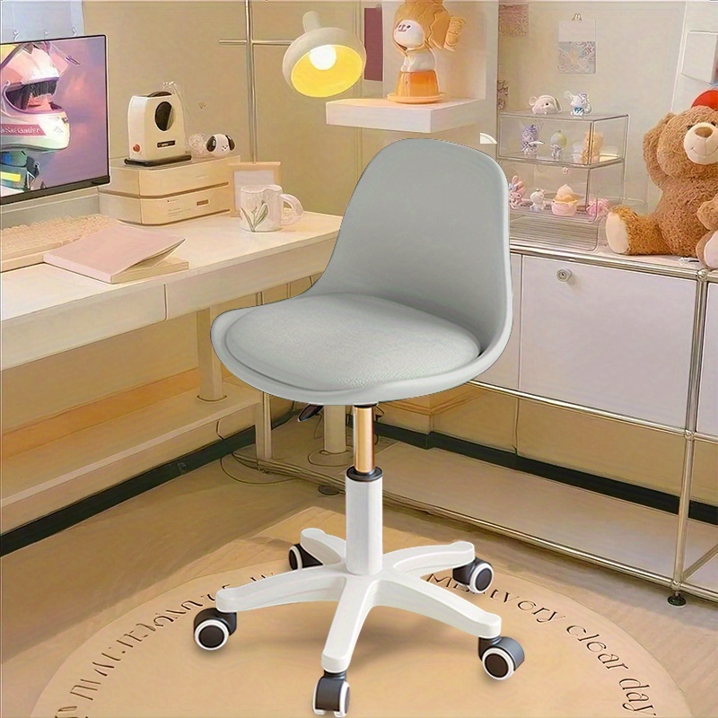 Image of Cute Armless Desk Chair For Girls, Soft Padded Plastic Height-adjustable Home Office Chair, Easy Assembly