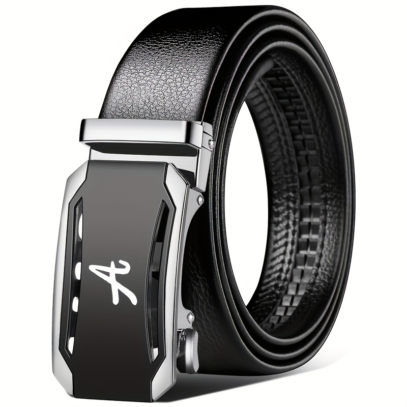 TEMU Cinturón de negocios informales para hombre, cinturón de PVC negro costura con hebilla dorada, hebilla automática, ajuste regular, diseño