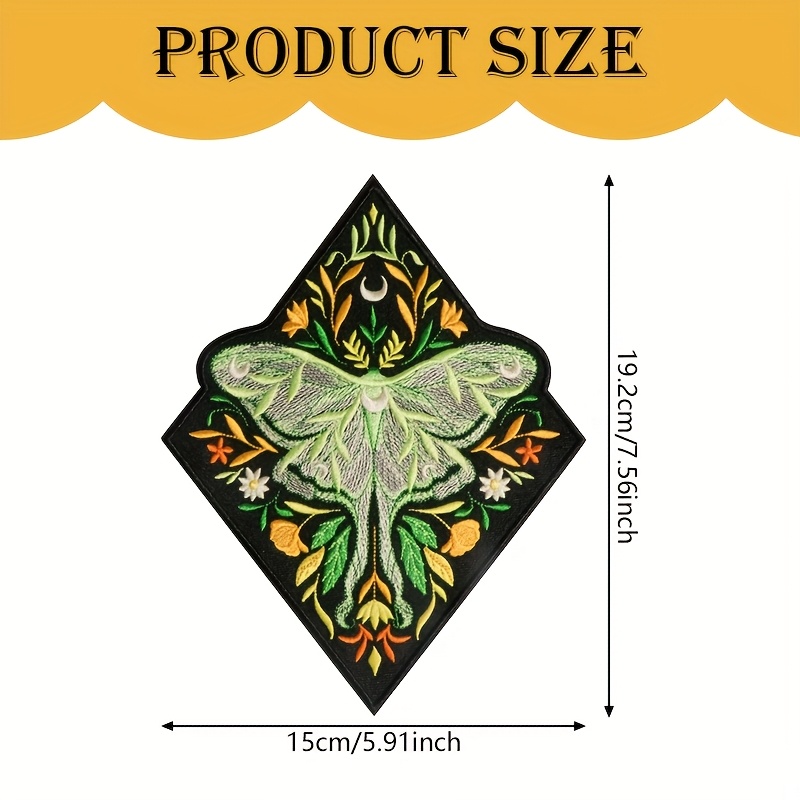 Image of 2d Flat 1-pack Moon Moth In Embroidery Iron-on Patch With For Clothes, Hats, Shoes, Tote Bags - Sewable Decorative Clothes Additions Tote Bags