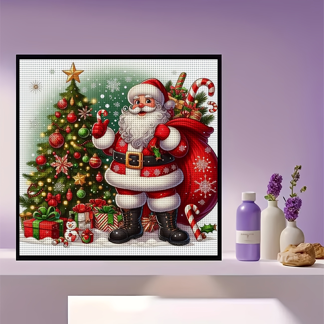 Cross-Stitch Kit Featuring 'Santa Claus And Christmas Tree'