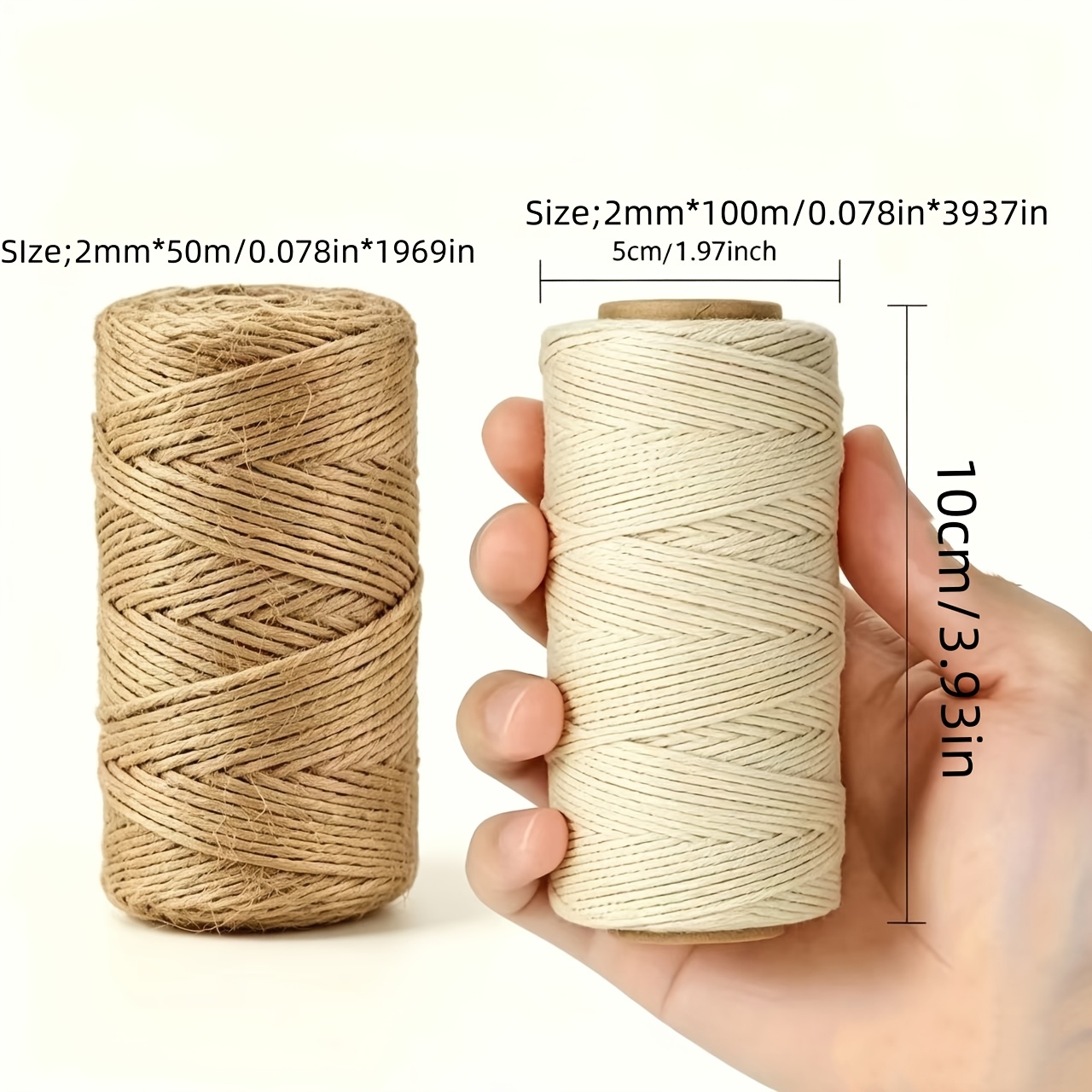 TEMU   Brown 2pcs Set, 2 Rolls Of Jute Rope Combo Set, Brown   Handmade Jute Rope 2mm Specification, 50m Brown Jute Rope   100m Rope. Suitable For
