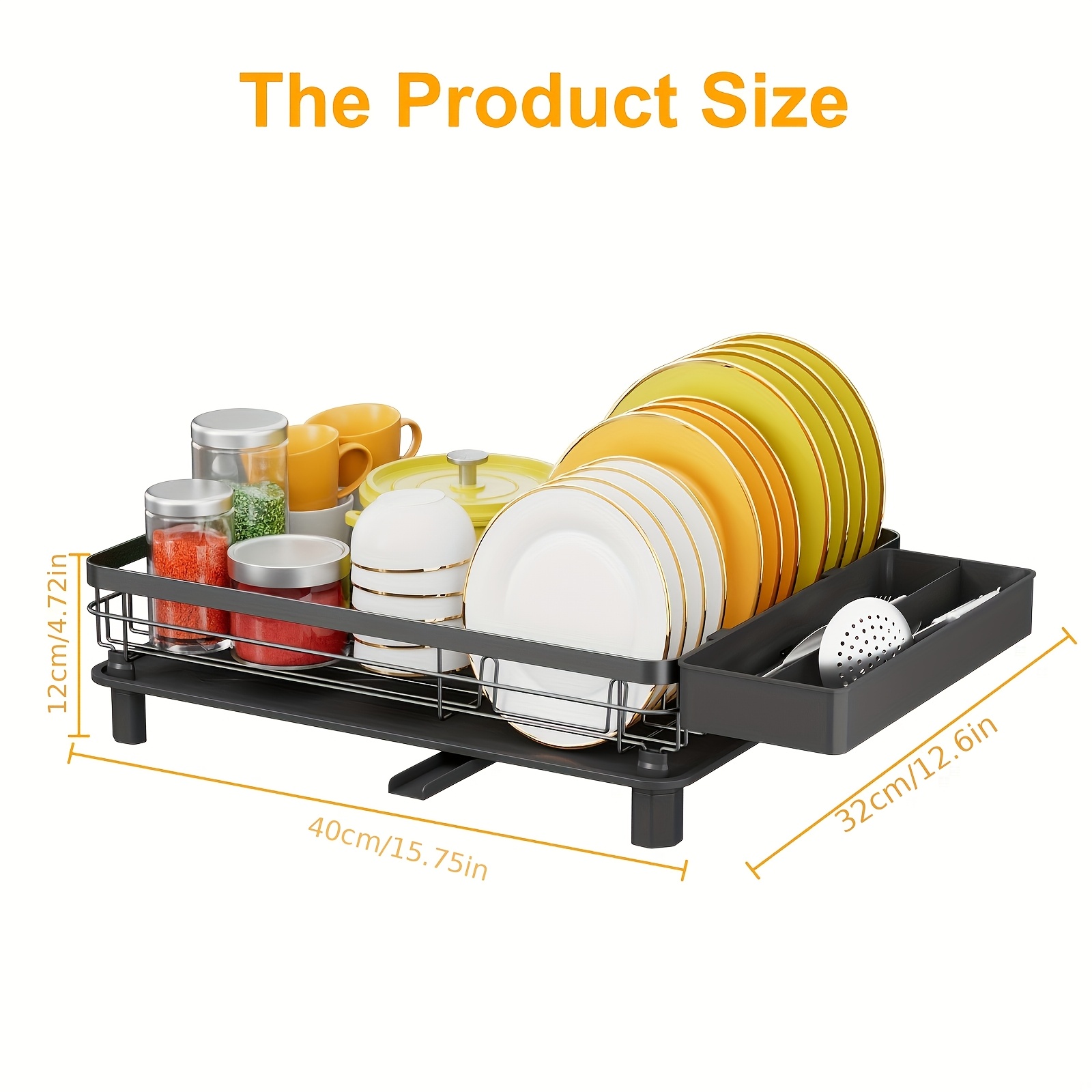 TEMU Dish Drainer Rack, Dish Rack With Drip Tray, Dish Drying Rack With Removable Cutlery Holder, Sink Drainer Rack