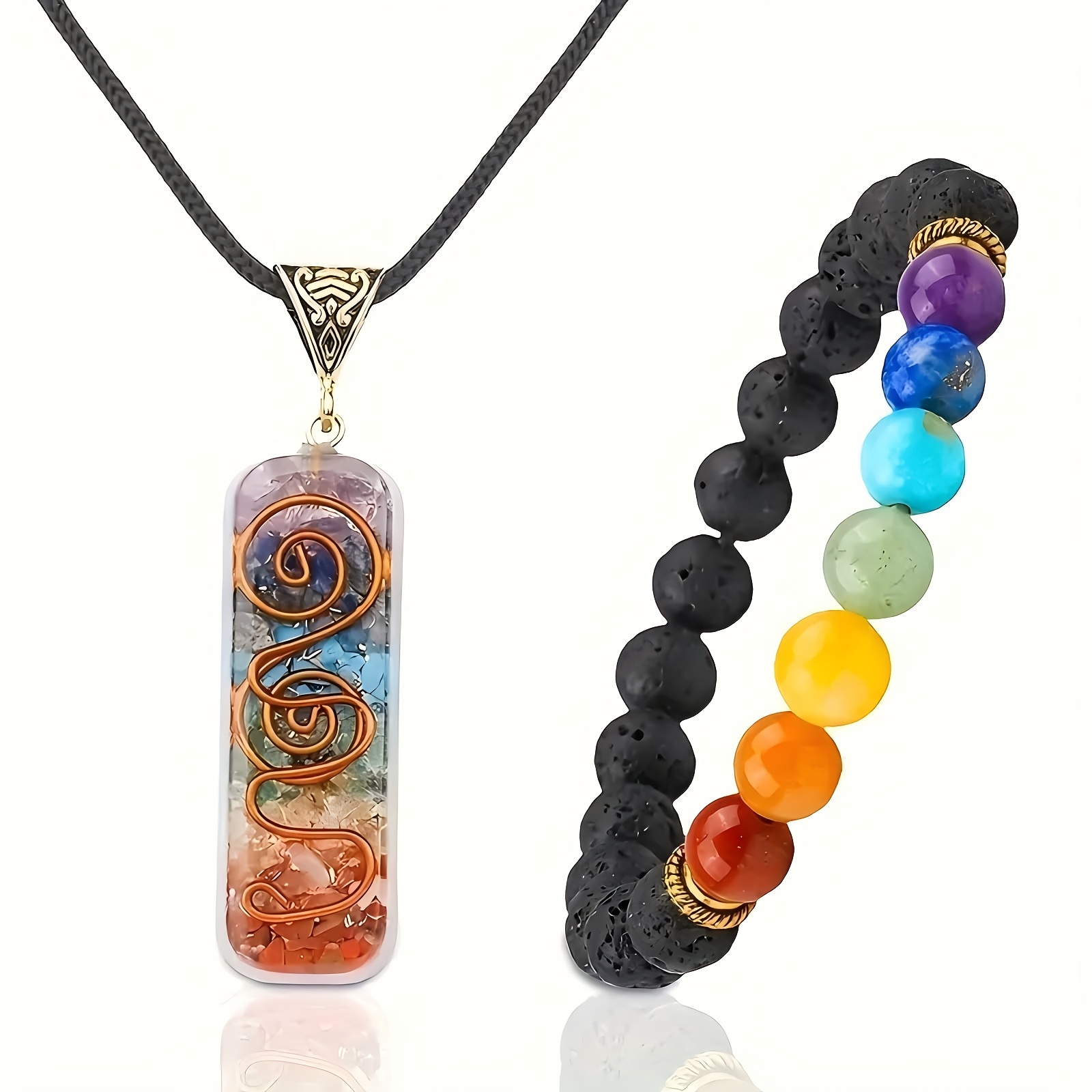 

Ensemble 2 pièces : Collier en Cristal Vibrant & Bracelet de Perles Colorées, Bijoux en Pierre Naturelle pour , Cadeau pour Thanksgiving, Noël, Saint-Valentin