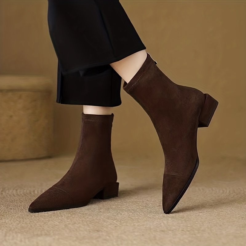 TEMU A Pair Of Brown Pointed Ladies' And Women's Fashionable Short Boots, Fashion Boots, High Heels, Sexy, Warm, Suitable For Autumn And Winter Wear,