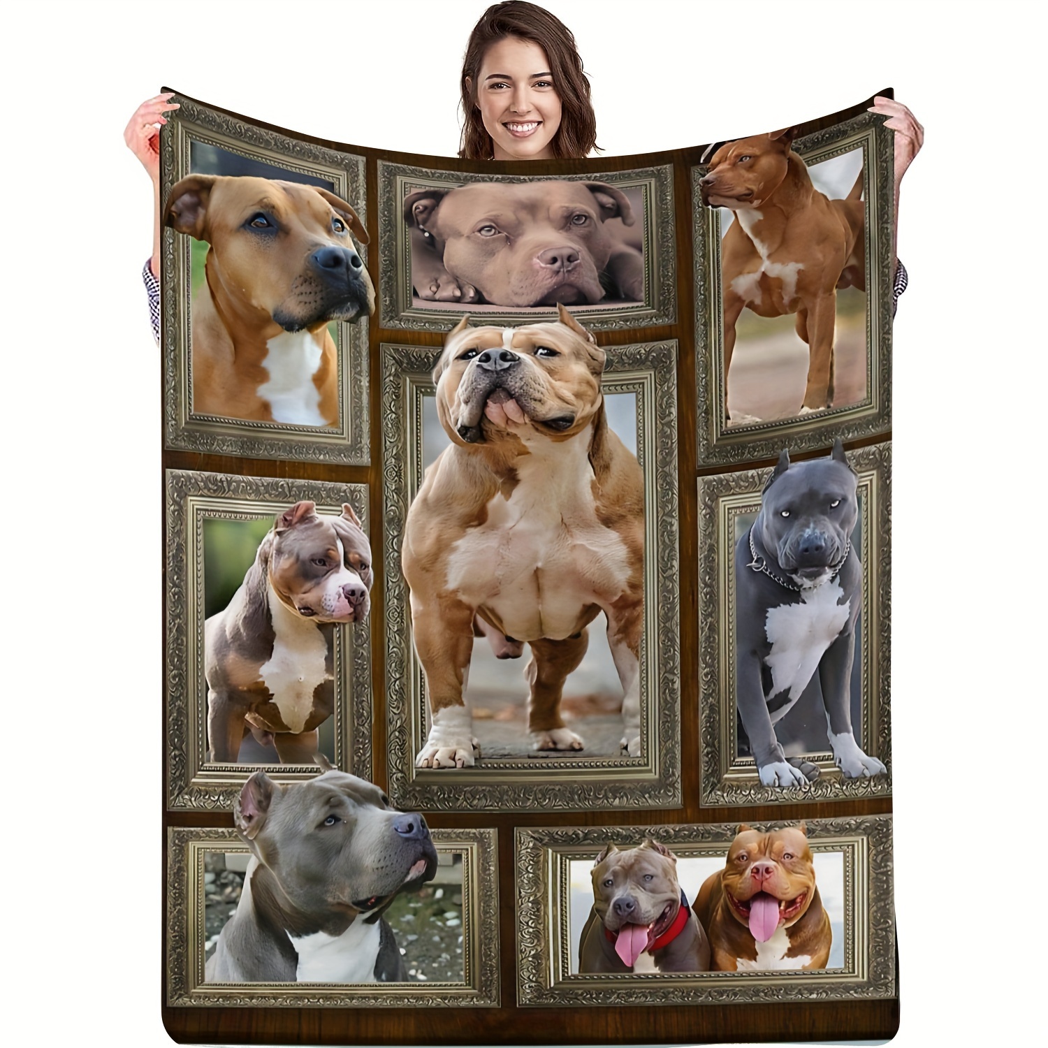 

Vintage Staffordshire Bull Terrier Pattern Throw Blanket, Soft Flannel Fleece Sofa Blanket, Knitted Animal Theme, All Seasons Comfort, 100% Polyester