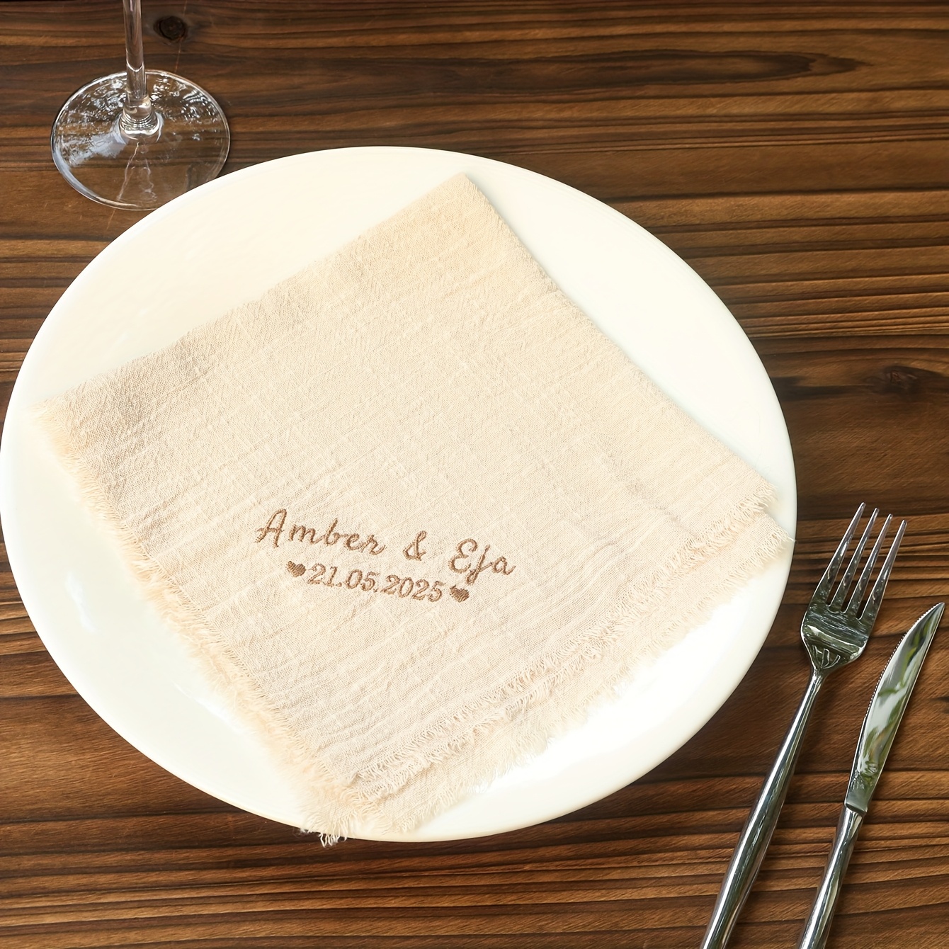 TEMU Servilletas de tela bordadas personalizadas con y de de boda, con , bordadas a medida, servilletas de cena boho para aniversario, servilletas de
