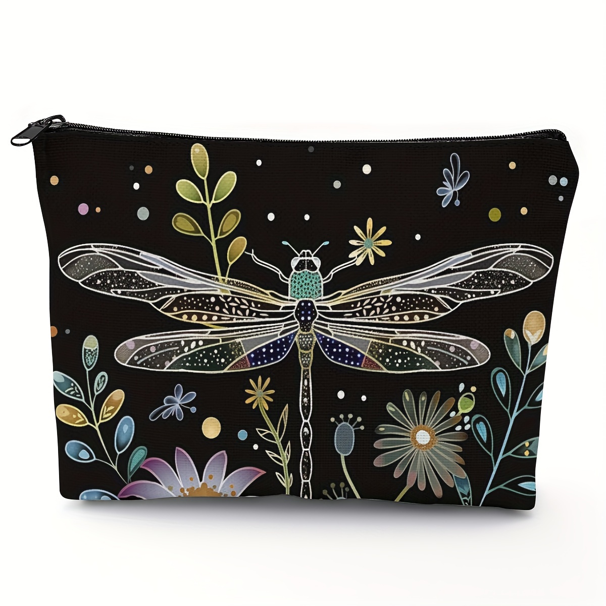 

1pc Dragonfly Printed Cosmetic Bag, 14x22cm, Polyester, , Travel , Zip Closure, Washable, Foldable, No Strap, Makeup Organizer Pouch For Women