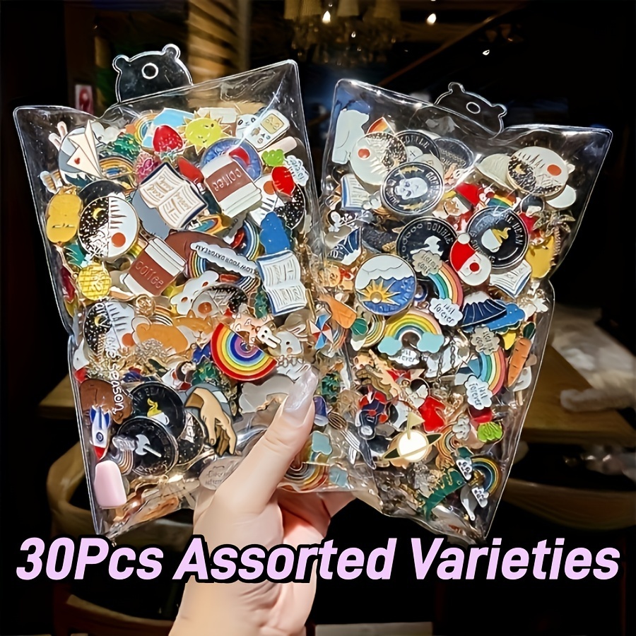 

30pcs Assorted Enamel Pins, Cute Alloy Brooches, Mini Japanese Metal Badges, Irregular Shape Cartoon Themed Pins, Clothing Accessories, Ladies Novelty Buttons And Brooches