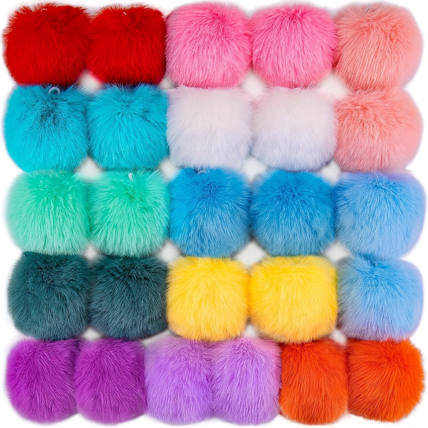 

soft-touch" 26-piece Faux Rabbit Fur Pom Poms Set With Elastic Bands - Diy Fluffy Craft Accessories For Hats, Shoes, Scarves, Gloves & Bags - 13 Vibrant Colors (2 Each)