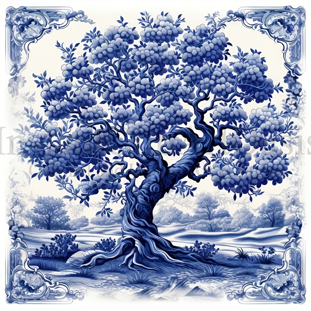 

Blue Flower Tree Pattern Kit, Diy Embroidery Art Supplies, 11ct Mixed Color -quality , Full Set Home Decor Printed Embroidery Crafts For Entryway, Living Room, Bedroom -