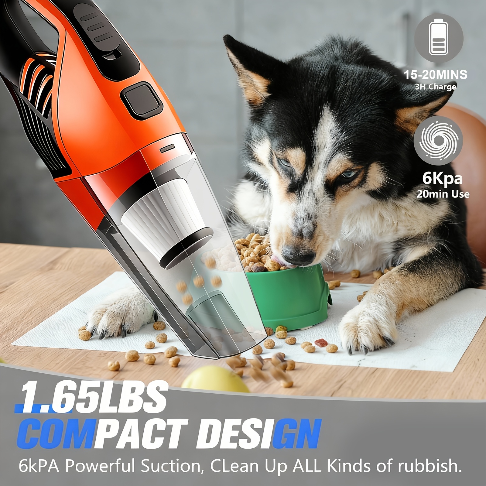 handheld car vacuum cleaner 6000pa super suction 1800mah battery     5 additions auto interior cleaning household pet cleaning compact portable design boymoo brand details 3