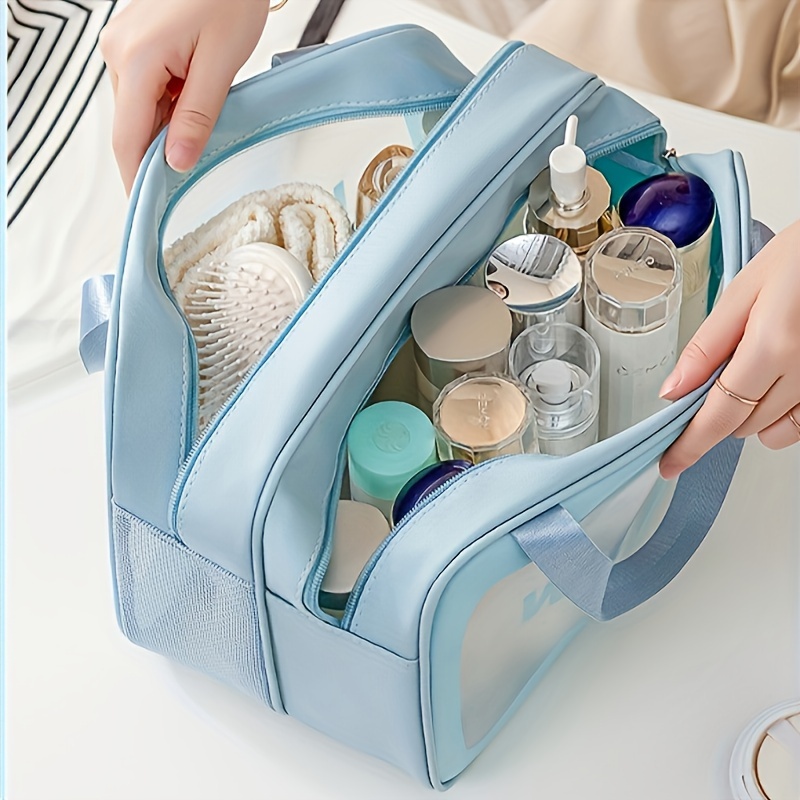TEMU Large Capacity Drainage Double-layer Dry Wet Separation Portable Wash Bag Makeup Bag, Portable Handbag For Travel, Business Travel, Washing,