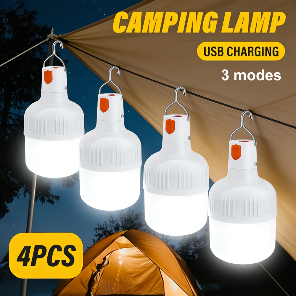 Image of 4pcs Rechargeable Led Camping Lantern, Dimmable Led Bulb, 3 Lighting , Rechargeable Hanging Tent Light, Ip44 Portable Emergency Light, Ideal For Camping, Fishing, Travel, Hiking, And Emergencies