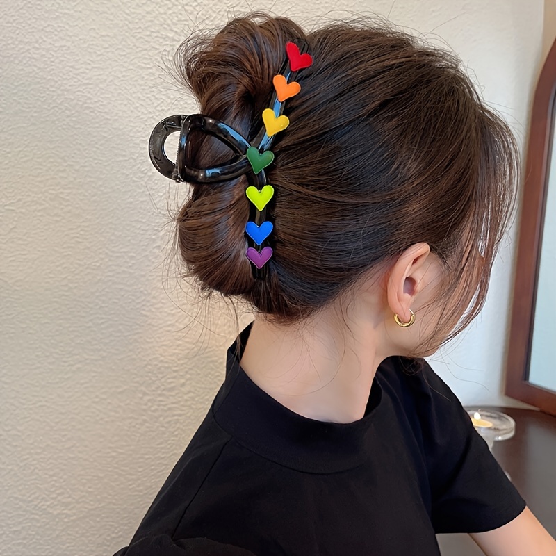 

Colorful Love Heart Hair Claw Clips, Large Elegant & Simple Hair Grab For Women Hair Bun Maker Accessories, Multi-color Hair Accessory For Styling