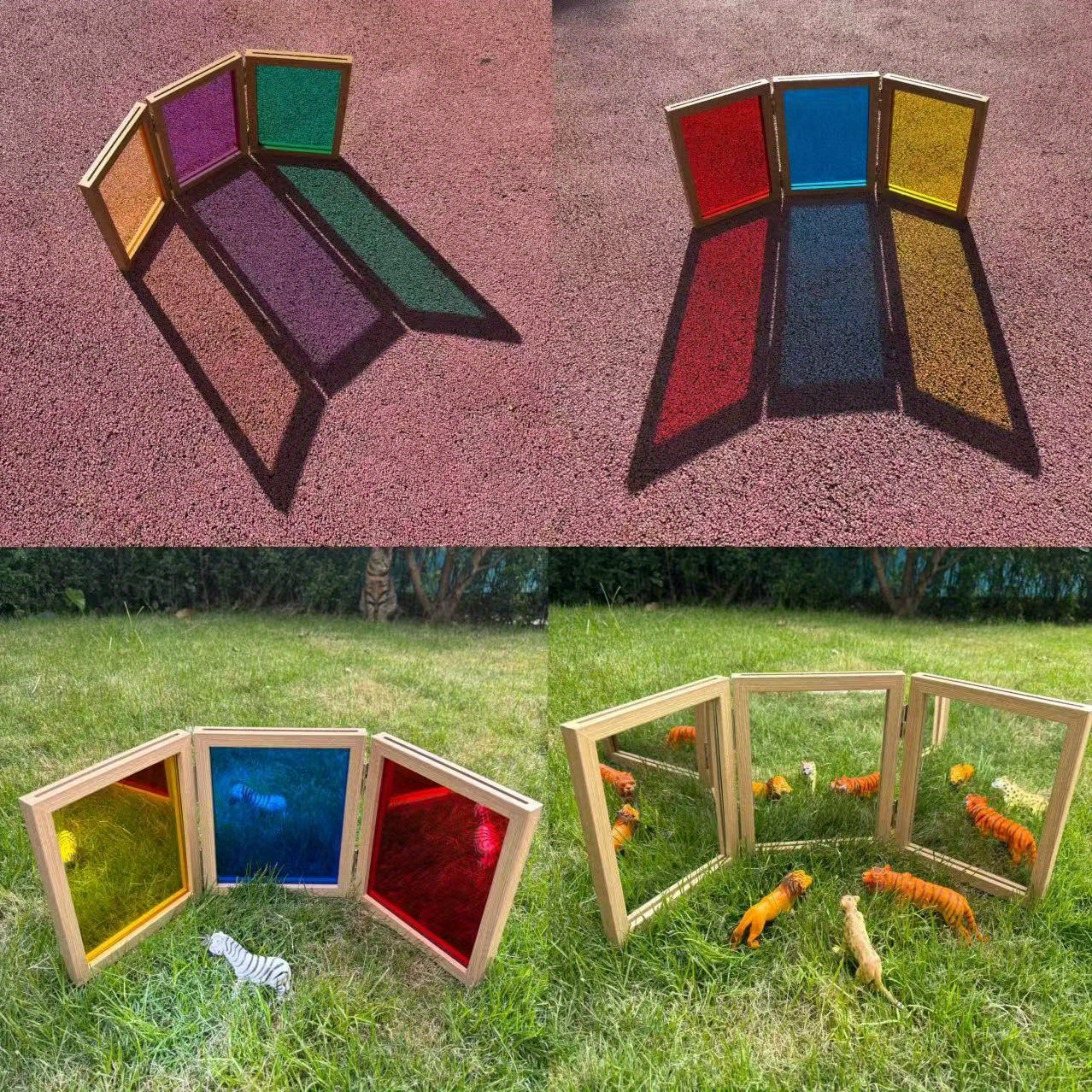 TEMU Colorful Sensory Tri-mirror Angle Observation Mirror 3-in-1 Foldable Acrylic Mirror Reggio Classroom Sensory Mirror Wooden Mirror Suitable For