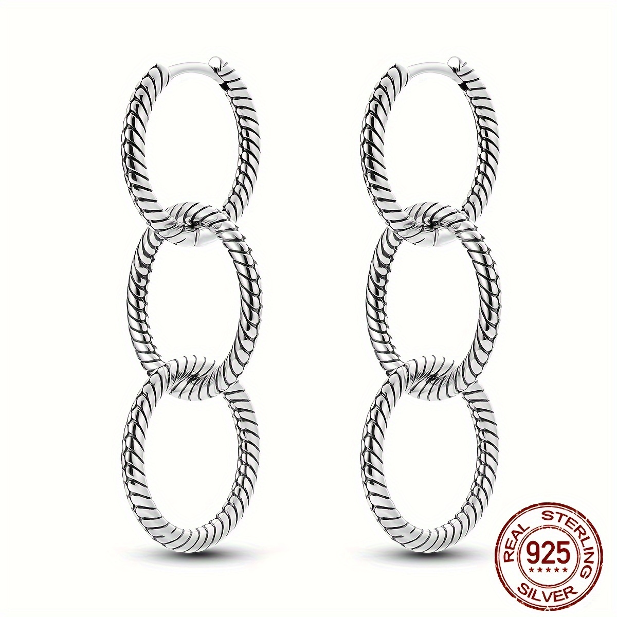 

A Pair Of 925 Silver Simple Retro Eternal Three-ring Snake Bone Pattern Earrings, Suitable For And Gifting, The For Allergic Women' Classic Luxury Accessories.