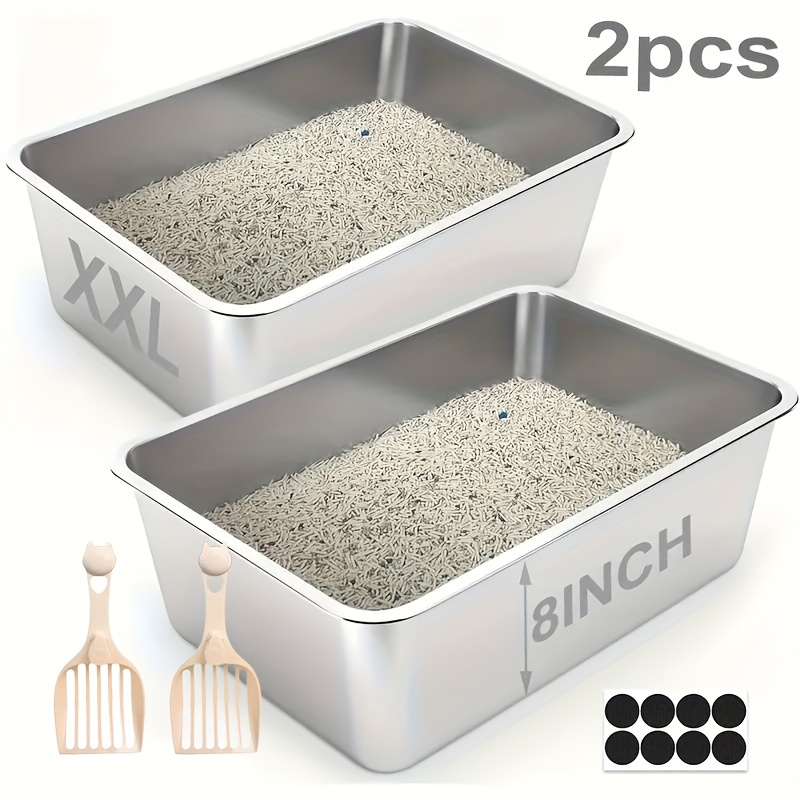 

Stainless Steel Cat Litter Pack - Xxl Metal Litter Pan With Non-slip Pads And Rounded , Includes , Ideal For Large Cats