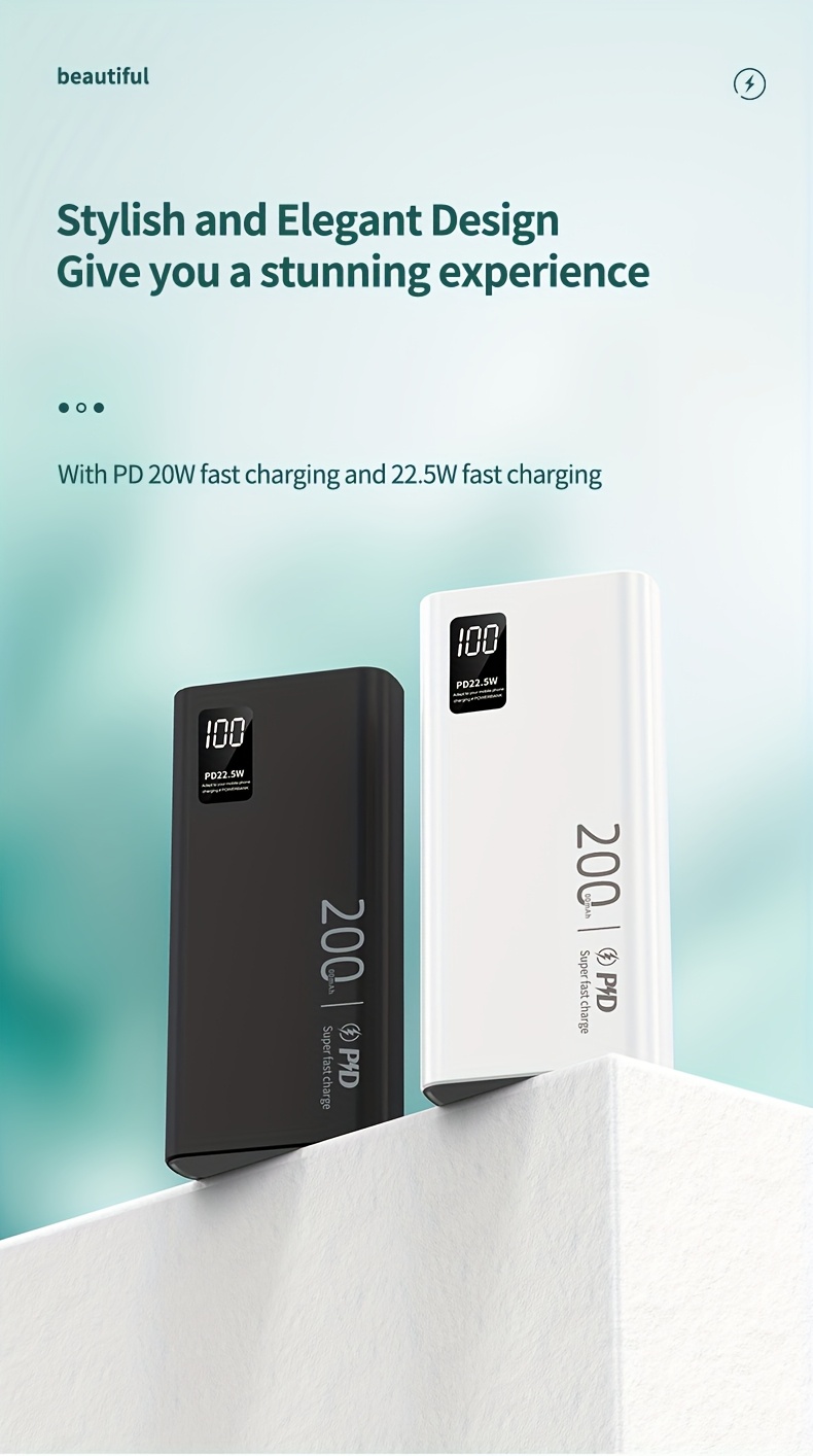 22.5W Fast Charging 20000mAh Portable Power Bank with PD20W Dual Input & Triple Output, USB-C Fast Charging, Compact Design for Smartphones, Tablets, Cameras, Drones, and More, Portable Charger, Tablet Charging Solution, Modern Accessory, Durable Construction, Power Bank Fast Charging, Power Bank For Phone, Power Bank High Power, Power Bank Original, Power Bank With High Capacity