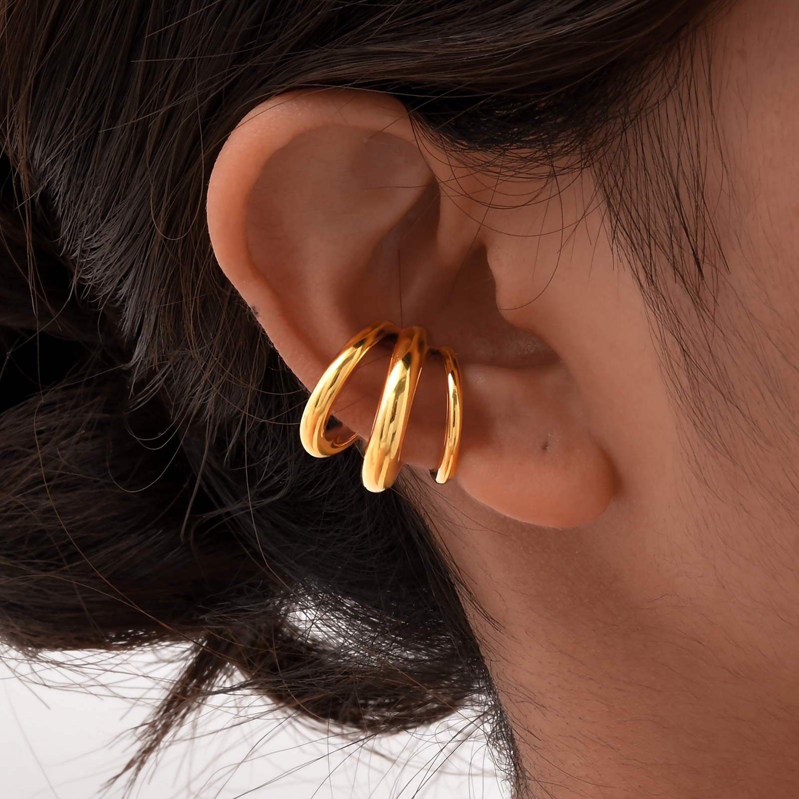 Women's Glossy Thick Tube Multi-Circle Ear Clip