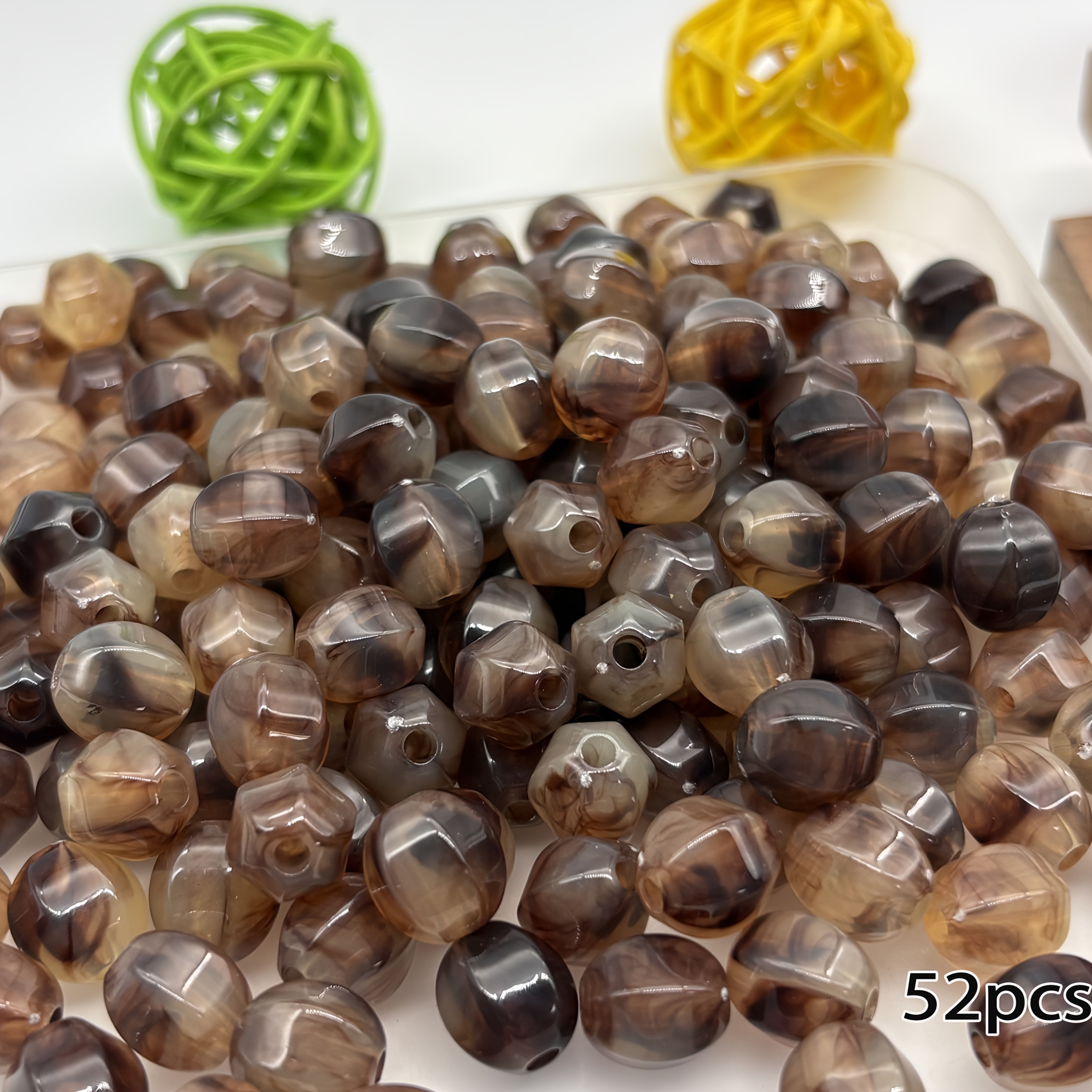 TEMU 52pcs Coffee-colored 11mm Cut-face Irregular Beads Acrylic Decorative Beads For Jewelry Creative Jewelry Making Additions, Handicraft And Phone