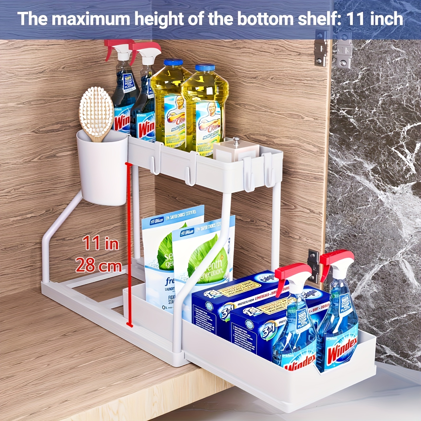 HOGARSWE Organizer per bottiglie d'acqua, supporto per l'organizzazione della cucina, frigorifero, dispensa, armadio, piano di lavoro, armadio, mensola in plastica per vino, bevande, 2 strati, ogni