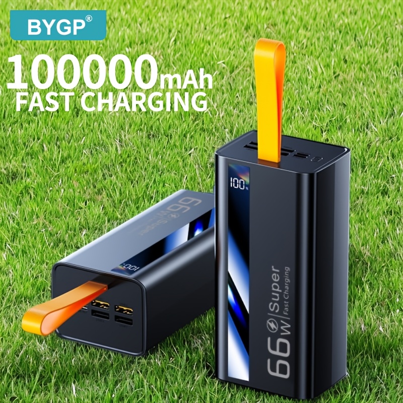 100000mah Portable Power Bank, 66w Max Output Fast Charger, Usb-c Usb External Battery, Display, Built-in Lanyard For Travel Camping Emergency Lager