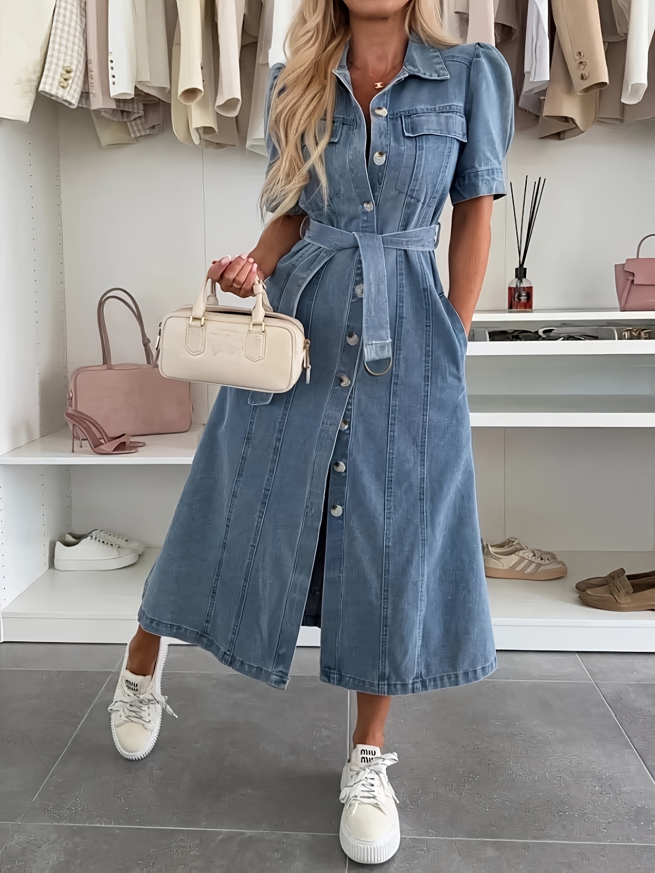 Denim Puff Sleeve Trench Trench Denim Jacket – Voluptuous Appearance